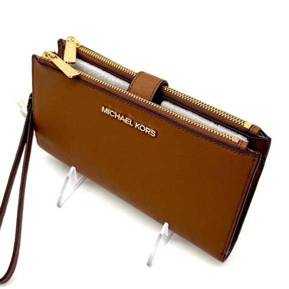 Michael Kors Large Jet Set Travel Logo Double Zip Wallet Luggage Brown - Picture 6 of 9